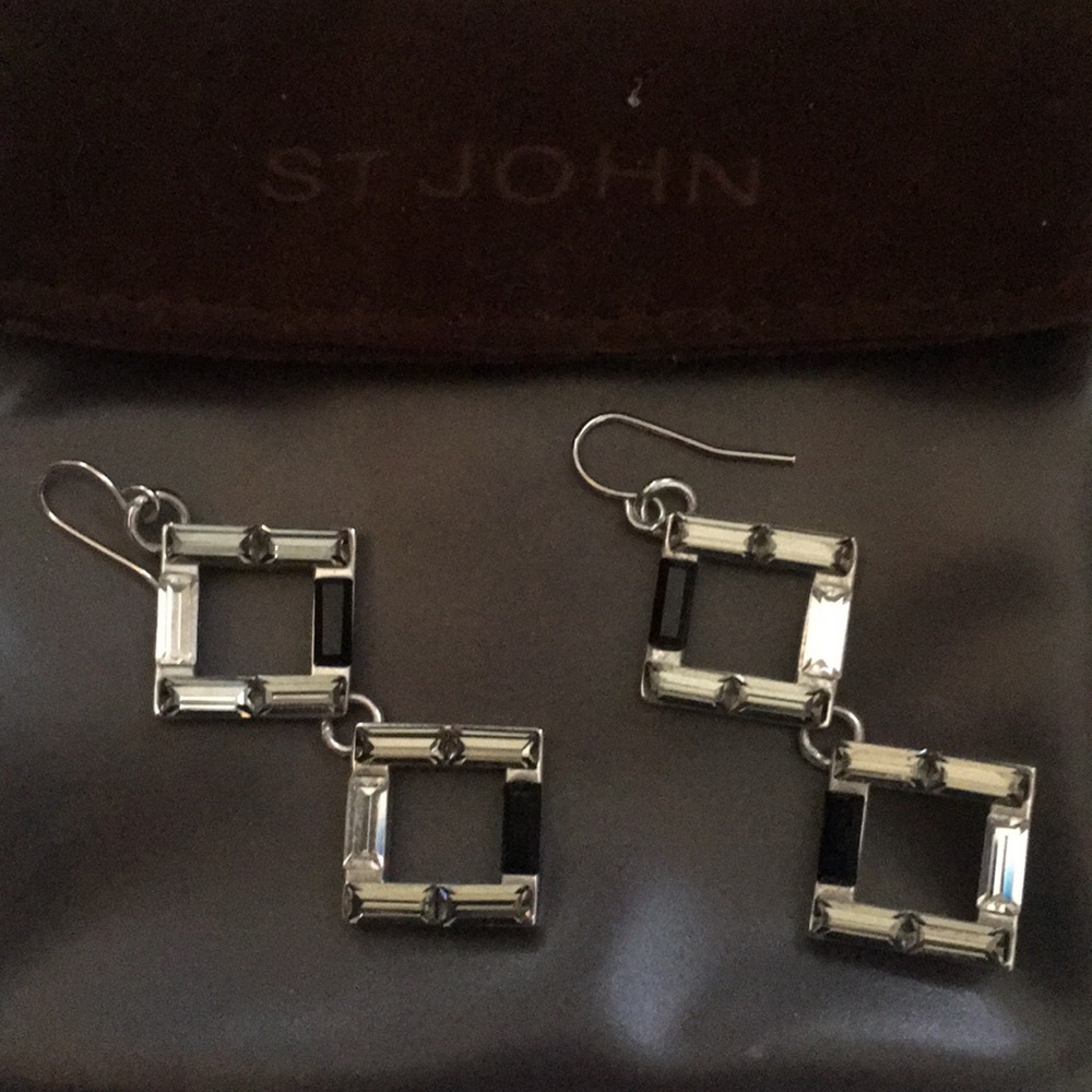 St. John Black & Silver Crystal Earrings